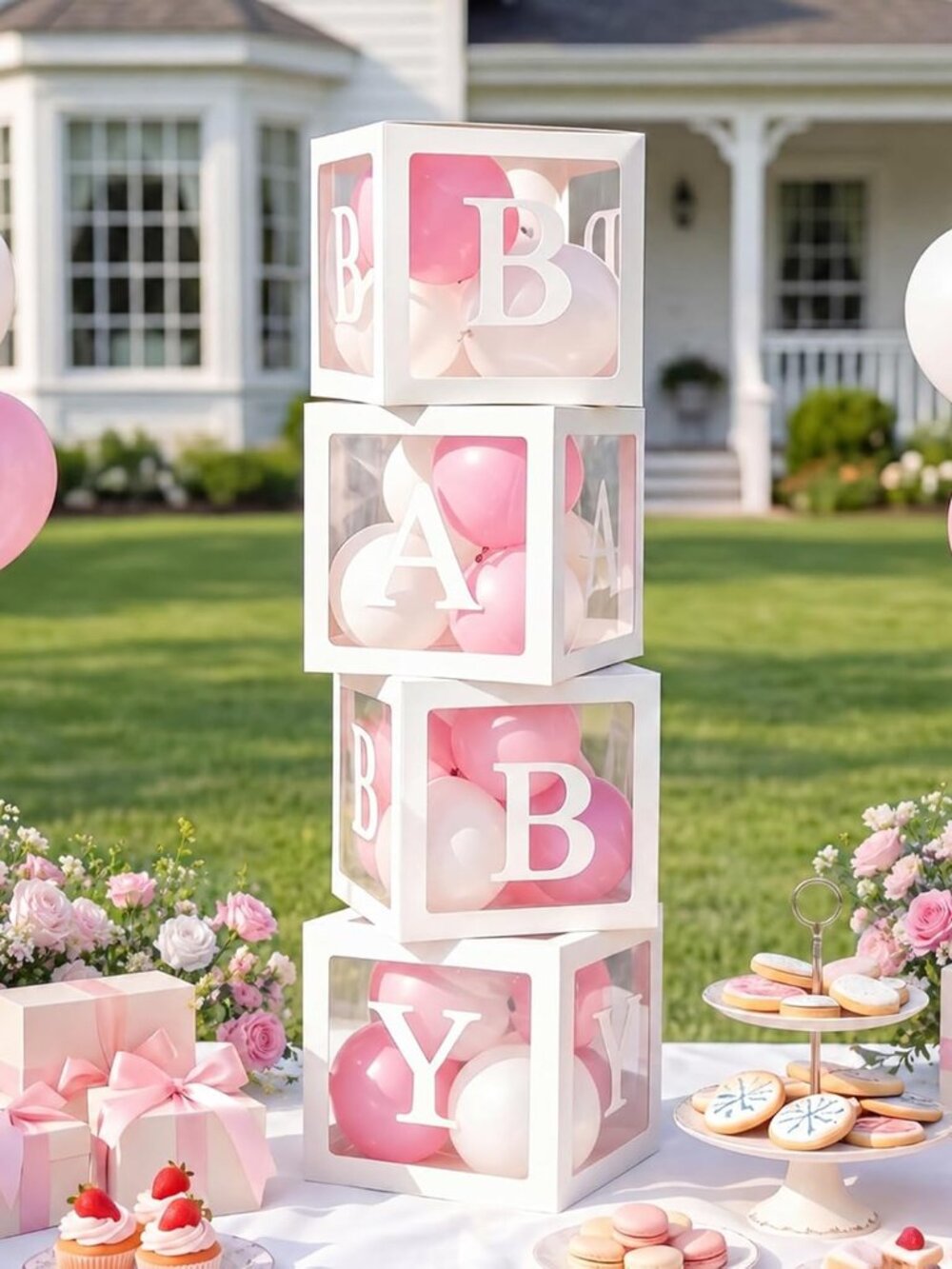 Baby Boxes for Baby Shower Decoration with 8 Letters and 36 Balloons 4pcs Clear